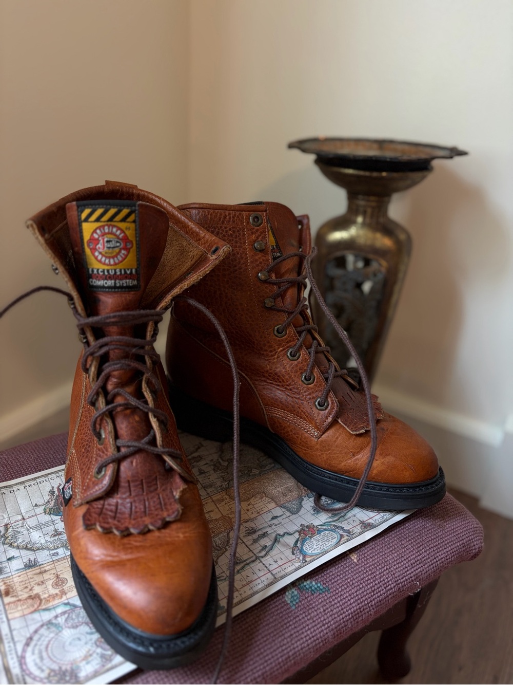 Justin Body Comfort Brown Leather Lace-Up Work Boots